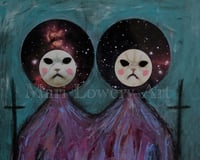 Space Cats 10 x 8 Inch Colorful Gothic Celestial Twin Cats Mixed Media Art Print