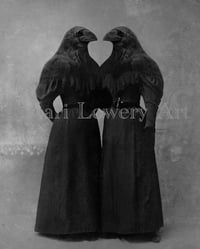 Crow Girls Gothic Twin Crows 8 x 10 Inch Black and Gray Halloween Art Print