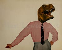 Dino Man MCM Dinosaur in Clothes 10 x 8 Inch Man Cave Paper Collage Print