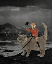 Ginger Kitty Cat Riding Cat 8 x 10 Inch Paper Collage Print