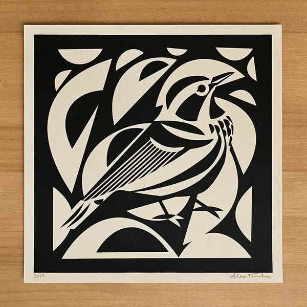 Image of Black-and-white Warbler Silkscreen Print