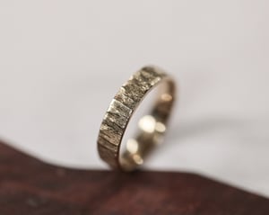 Image of 9ct gold, 5mm, flat court, horn textured ring