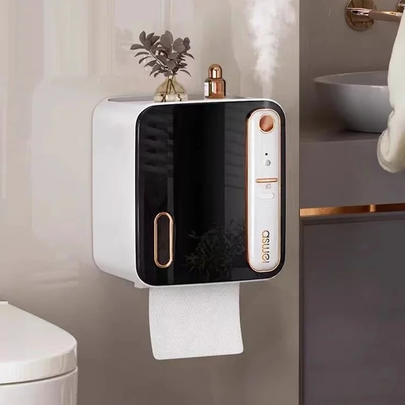 Wall Mounted Black Roll Paper Storage Rack Induction Aromatherapy Tissue Holder