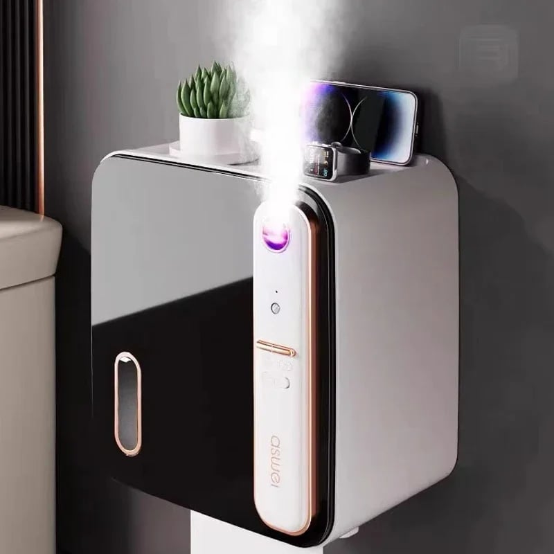 Wall Mounted Black Roll Paper Storage Rack Induction Aromatherapy Tissue Holder