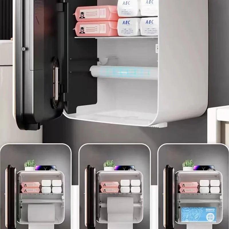 Wall Mounted Black Roll Paper Storage Rack Induction Aromatherapy Tissue Holder