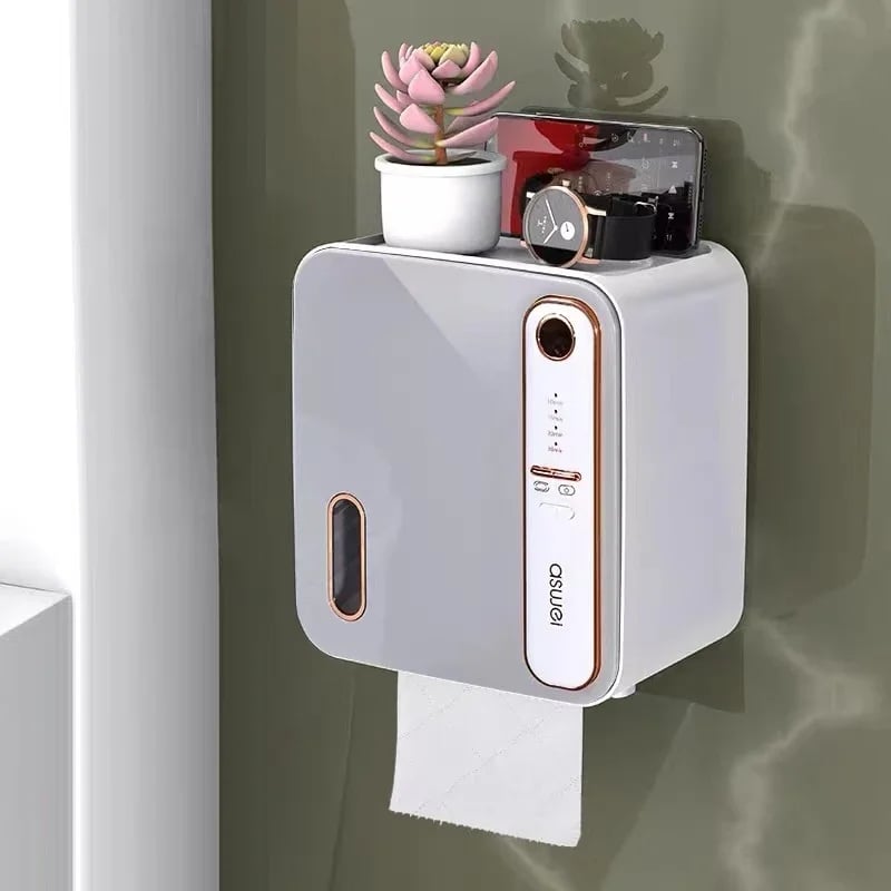 Wall Mounted Black Roll Paper Storage Rack Induction Aromatherapy Tissue Holder