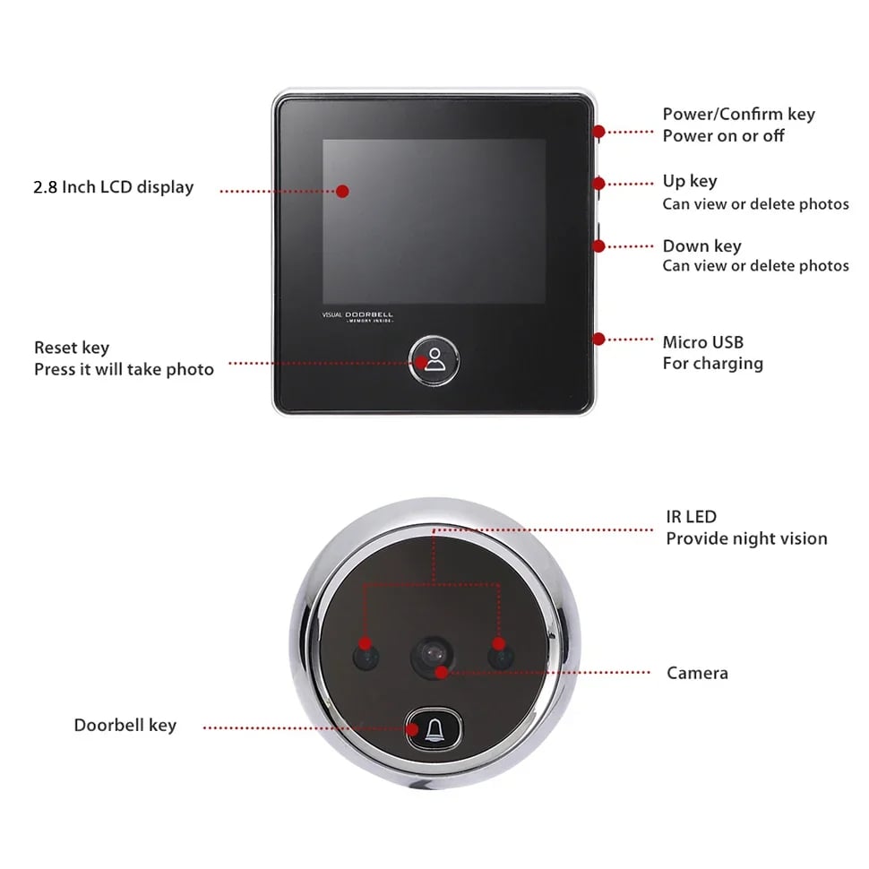 2.8 inch LCD Screen Electronic Door Viewer Bell Night Door Camera