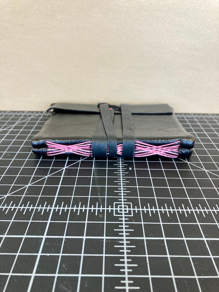 Black Leather Wrap Journal with Pink Stitching Image 2
