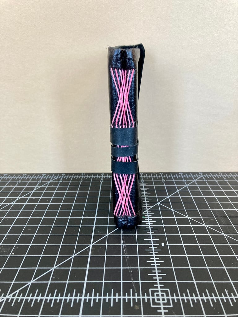 Black Leather Wrap Journal with Pink Stitching Image 5