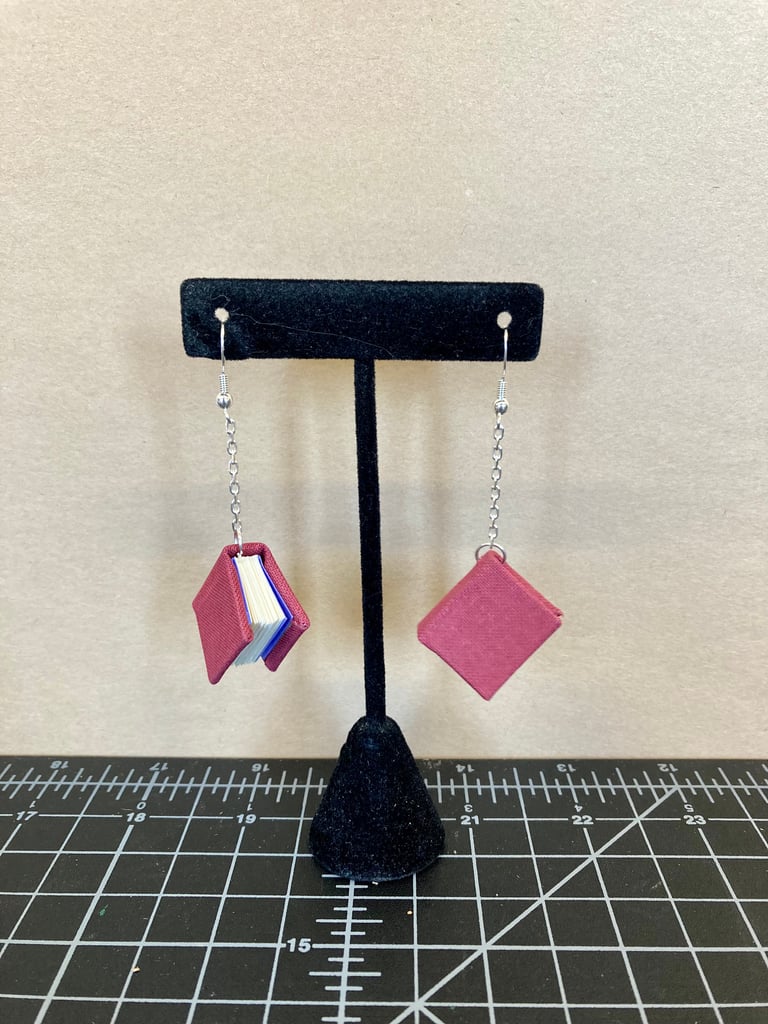 Book Earrings -Red