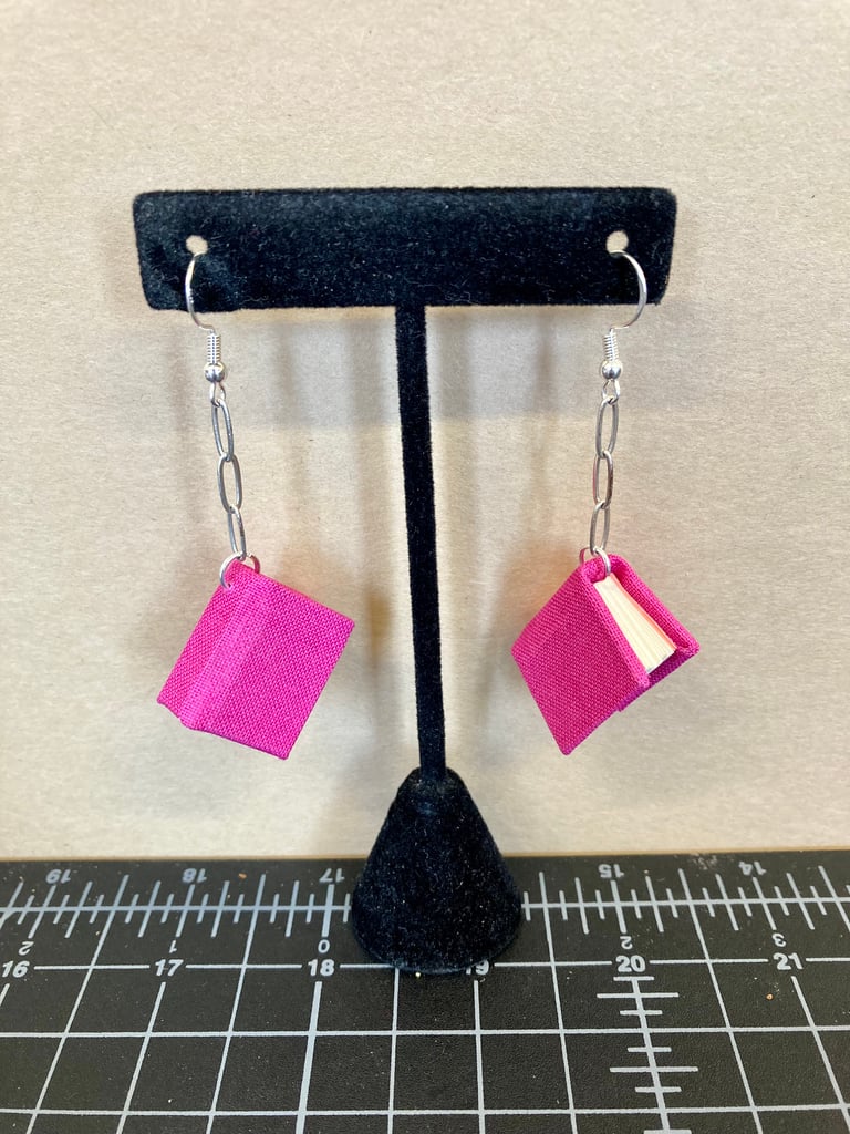 Book Earrings - Hot Pink