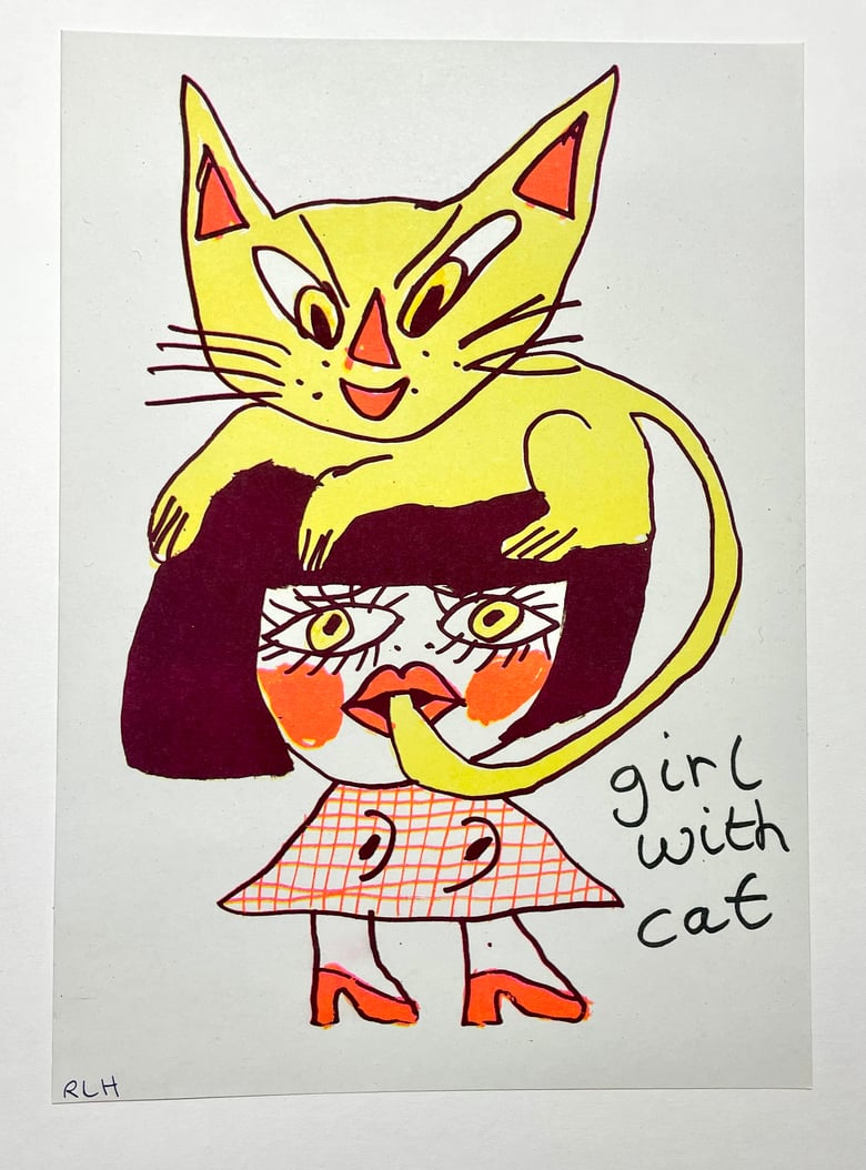 Image of Limited edition 'girl with cat' Risograph print