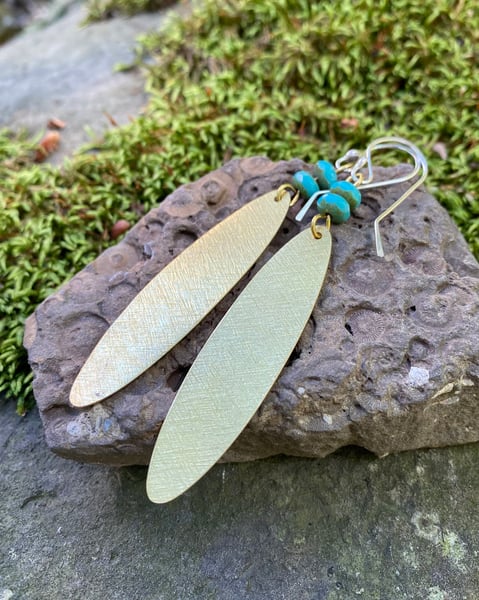 Image of Fluttery Brass, Glass and Sterling Earrings - Turquoise