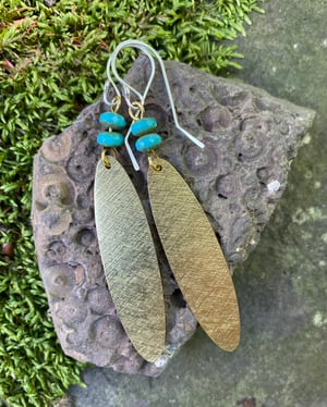 Image of Fluttery Brass, Glass and Sterling Earrings - Turquoise