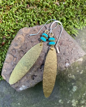 Image of Fluttery Brass, Glass and Sterling Earrings - Turquoise