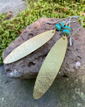 Image of Fluttery Brass, Glass and Sterling Earrings - Turquoise