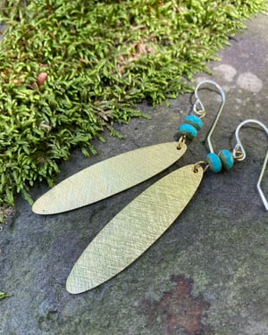 Image of Fluttery Brass, Glass and Sterling Earrings - Turquoise