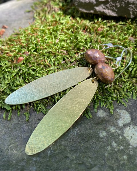 Image of Fluttery Brass, Glass and Sterling Earrings - Bronze