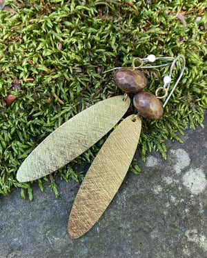 Image of Fluttery Brass, Glass and Sterling Earrings - Bronze