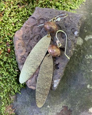 Image of Fluttery Brass, Glass and Sterling Earrings - Bronze