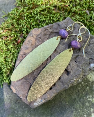 Image of Fluttery Brass, Glass and Sterling Earrings - Purple