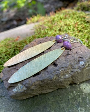 Image of Fluttery Brass, Glass and Sterling Earrings - Purple