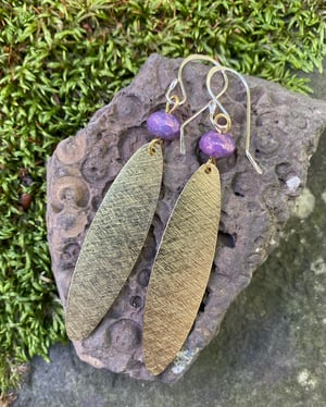 Image of Fluttery Brass, Glass and Sterling Earrings - Purple