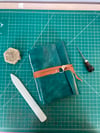 Turquoise Leather Journal with White Cross Stitch 