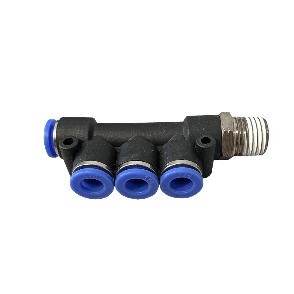 Image of 4 way connector - 1/4" NPT - 1/4" Push On Fitting