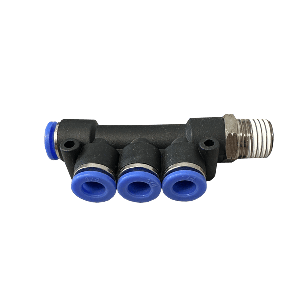 Image of 4 way connector - 1/4" NPT - 1/4" Push On Fitting