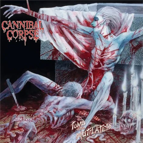 Image of CANNIBAL CORPSE - Tomb Of The Mutilated Reissue LP (Red, Purple & Pink Splatter Vinyl) 