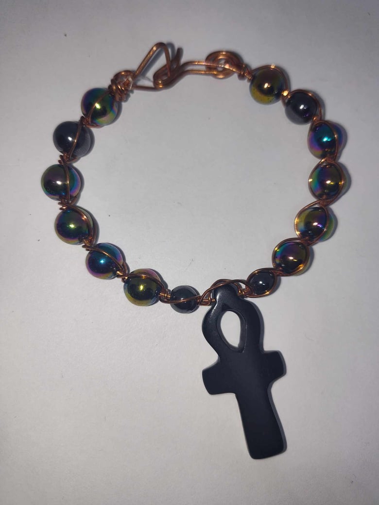 Image of Oak Ankh with  Rainbow hematite 