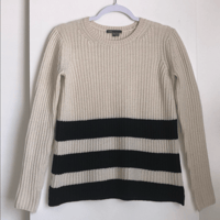 Image 3 of VINCE beige and navy cable knit crew neck long sleeve sweatshirt