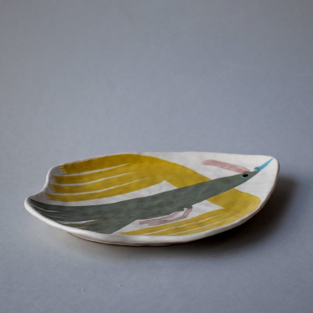 Image of Yellow/Green/Turquoise Bird Dish