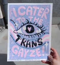 I Cater to the Trans Gayze! A4 Original Linocut Print 