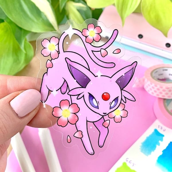 Image of CLEAR Espeon and Cherry Blossoms STICKER