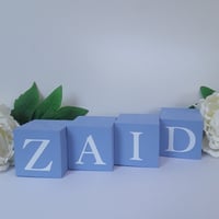 Image 2 of Hand painted blue wood name blocks, new baby gift,wood baby blocks,alphabet wood blocks