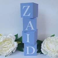 Image 3 of Hand painted blue wood name blocks, new baby gift,wood baby blocks,alphabet wood blocks