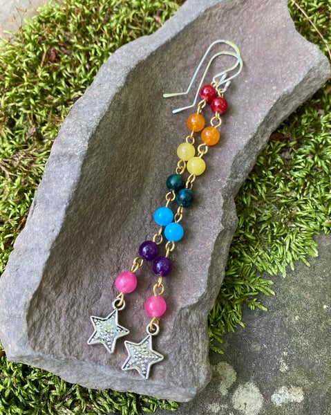 Image of Rainbow Chain Earrings with Stars