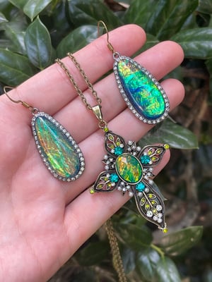 Bronze Faux Opal Cross Set