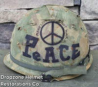 Image 3 of Vietnam M-1 Helmet & 1965 Liner Mitchell Camo Cover. The Fink in Nam & PEACE. Winston Cigarettes.