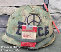 Image 7 of Vietnam M-1 Helmet & 1965 Liner Mitchell Camo Cover. The Fink in Nam & PEACE. Winston Cigarettes.