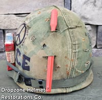 Image 8 of Vietnam M-1 Helmet & 1965 Liner Mitchell Camo Cover. The Fink in Nam & PEACE. Winston Cigarettes.