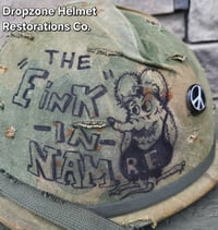 Image 9 of Vietnam M-1 Helmet & 1965 Liner Mitchell Camo Cover. The Fink in Nam & PEACE. Winston Cigarettes.