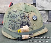 Image 5 of Vietnam M-1 Helmet & 1965 Liner Mitchell Camo Cover. The Fink in Nam & PEACE. Winston Cigarettes.