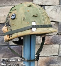 Image 2 of Vietnam M-1 Helmet & 1965 Liner Mitchell Camo Cover. The Fink in Nam & PEACE. Winston Cigarettes.