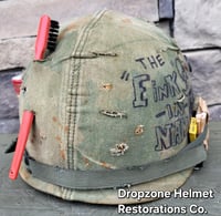 Image 10 of Vietnam M-1 Helmet & 1965 Liner Mitchell Camo Cover. The Fink in Nam & PEACE. Winston Cigarettes.