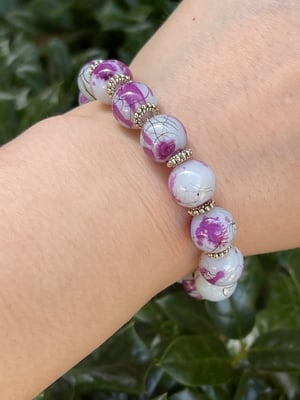 12mm Glass Purple Cherry Blossom Stretch Bracelet