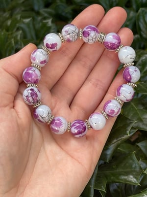 12mm Glass Purple Cherry Blossom Stretch Bracelet