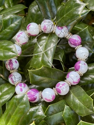 12mm Glass Purple Cherry Blossom Stretch Bracelet